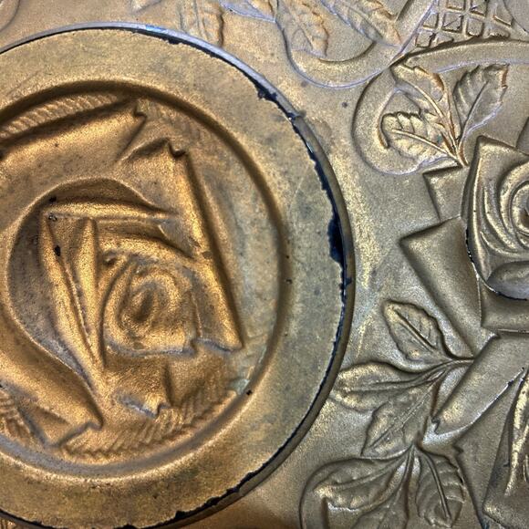 Antique Vintage 1920's  Red & Gold Roses Goofus Glass Plate/Platter 10 3/4" - Picture 3 of 9